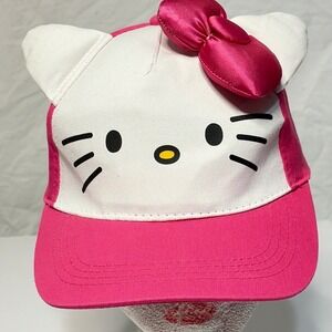 Hello Kitty Sanrio Pink White Snapback Hat 3D Ears Bow Baseball Cap Y2K Style
